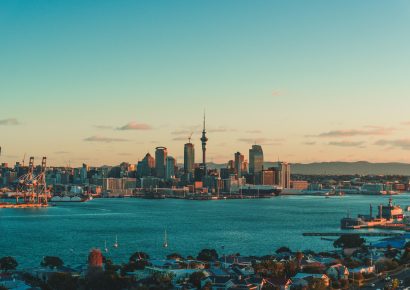 View of the Auckland city skyline at dusk