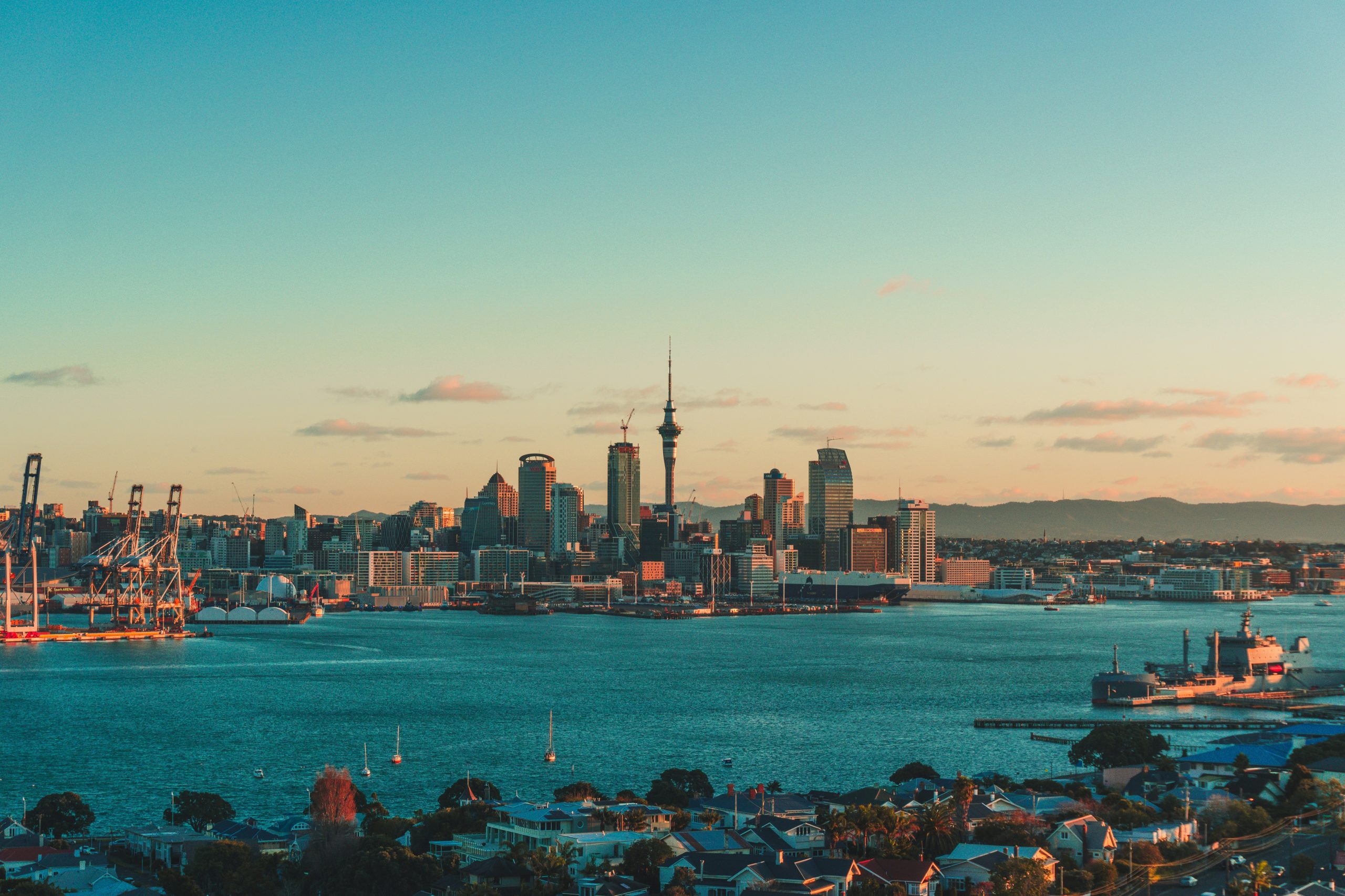 View of the Auckland city skyline at dusk